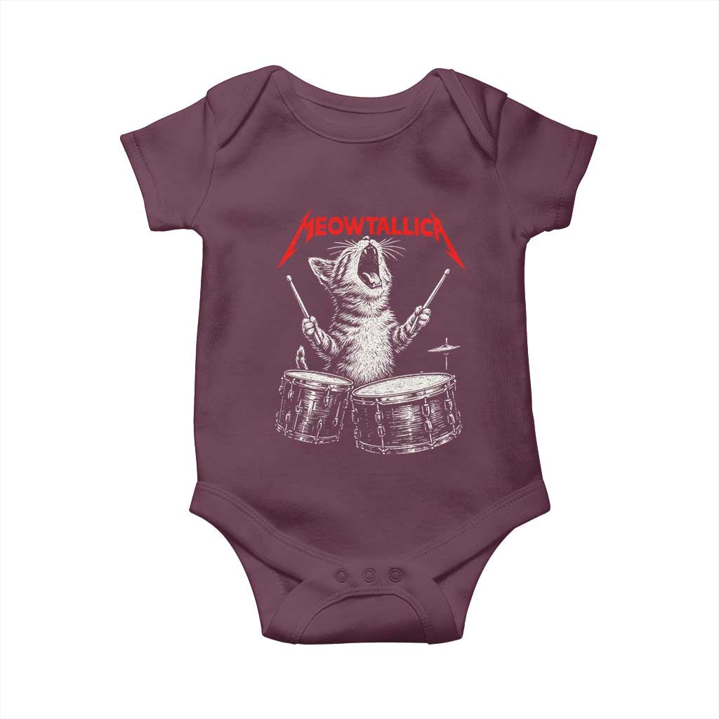 Rock On Vintage Drummer Cat Baby Onesie Vintage 90s 80s Band Style Gift for Cat Owners TS10 Maroon Print Your Wear