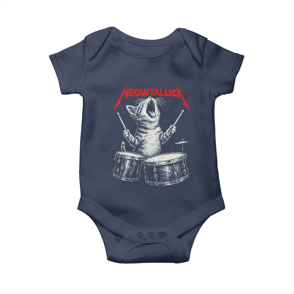 Rock On Vintage Drummer Cat Baby Onesie Vintage 90s 80s Band Style Gift for Cat Owners TS10 Navy Print Your Wear
