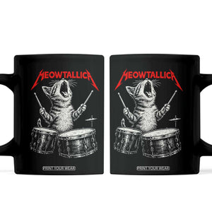 Rock On Vintage Drummer Cat Coffee Mug Vintage 90s 80s Band Style Gift for Cat Owners TS10 Black Print Your Wear