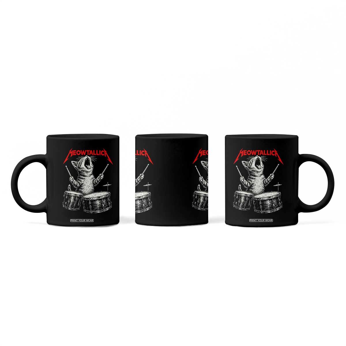 Rock On Vintage Drummer Cat Coffee Mug Vintage 90s 80s Band Style Gift for Cat Owners TS10 Print Your Wear