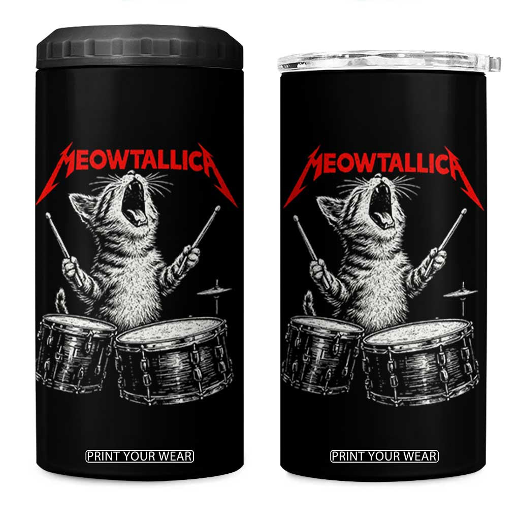 Rock On Vintage Drummer Cat 4 in 1 Can Cooler Tumbler Vintage 90s 80s Band Style Gift for Cat Owners TS10 One Size: 16 oz Black Print Your Wear