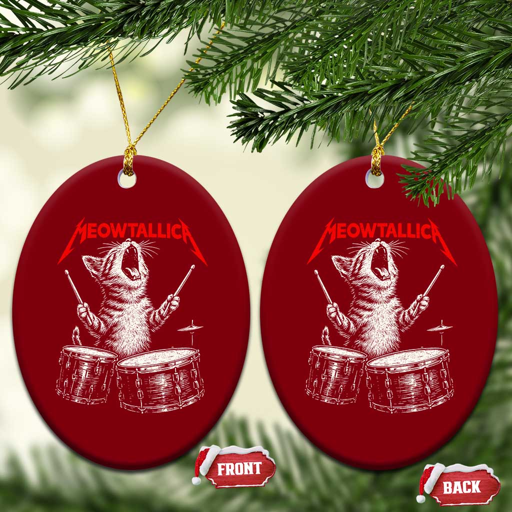 Rock On Vintage Drummer Cat Ceramic Ornament Vintage 90s 80s Band Style Gift for Cat Owners TS10 Print Your Wear