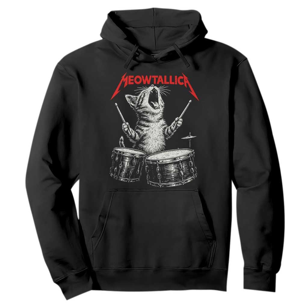 Rock On Vintage Drummer Cat Hoodie Vintage 90s 80s Band Style Gift for Cat Owners TS10 Black Print Your Wear