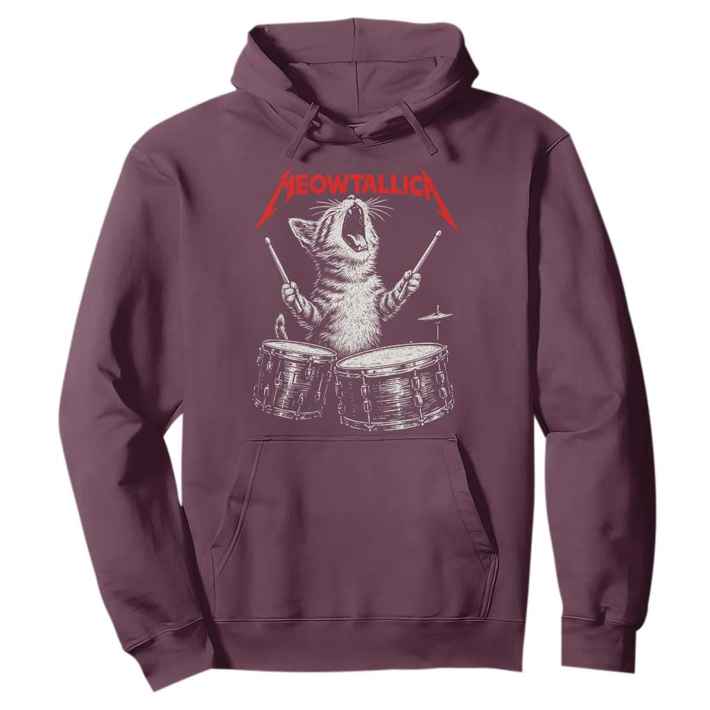 Rock On Vintage Drummer Cat Hoodie Vintage 90s 80s Band Style Gift for Cat Owners TS10 Maroon Print Your Wear