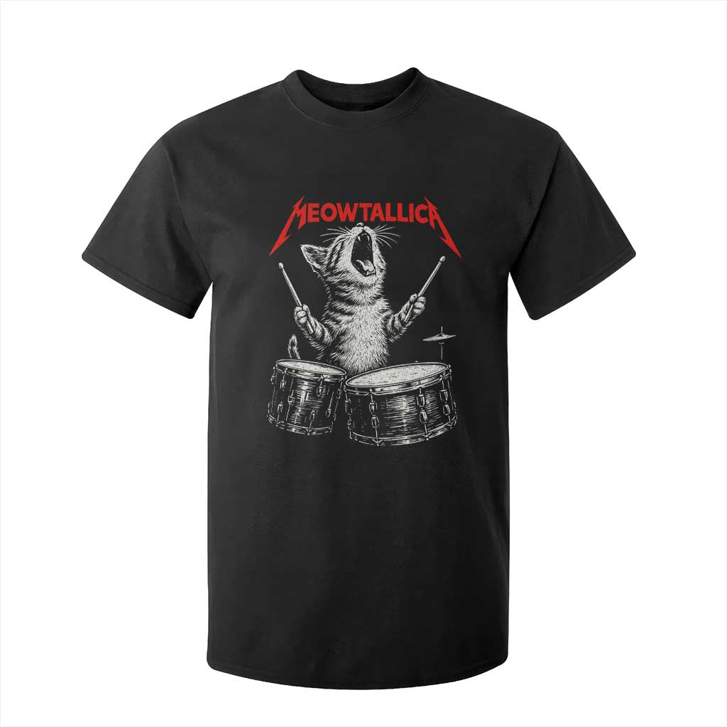Rock On Vintage Drummer Cat T Shirt For Kid Vintage 90s 80s Band Style Gift for Cat Owners TS10 Black Print Your Wear