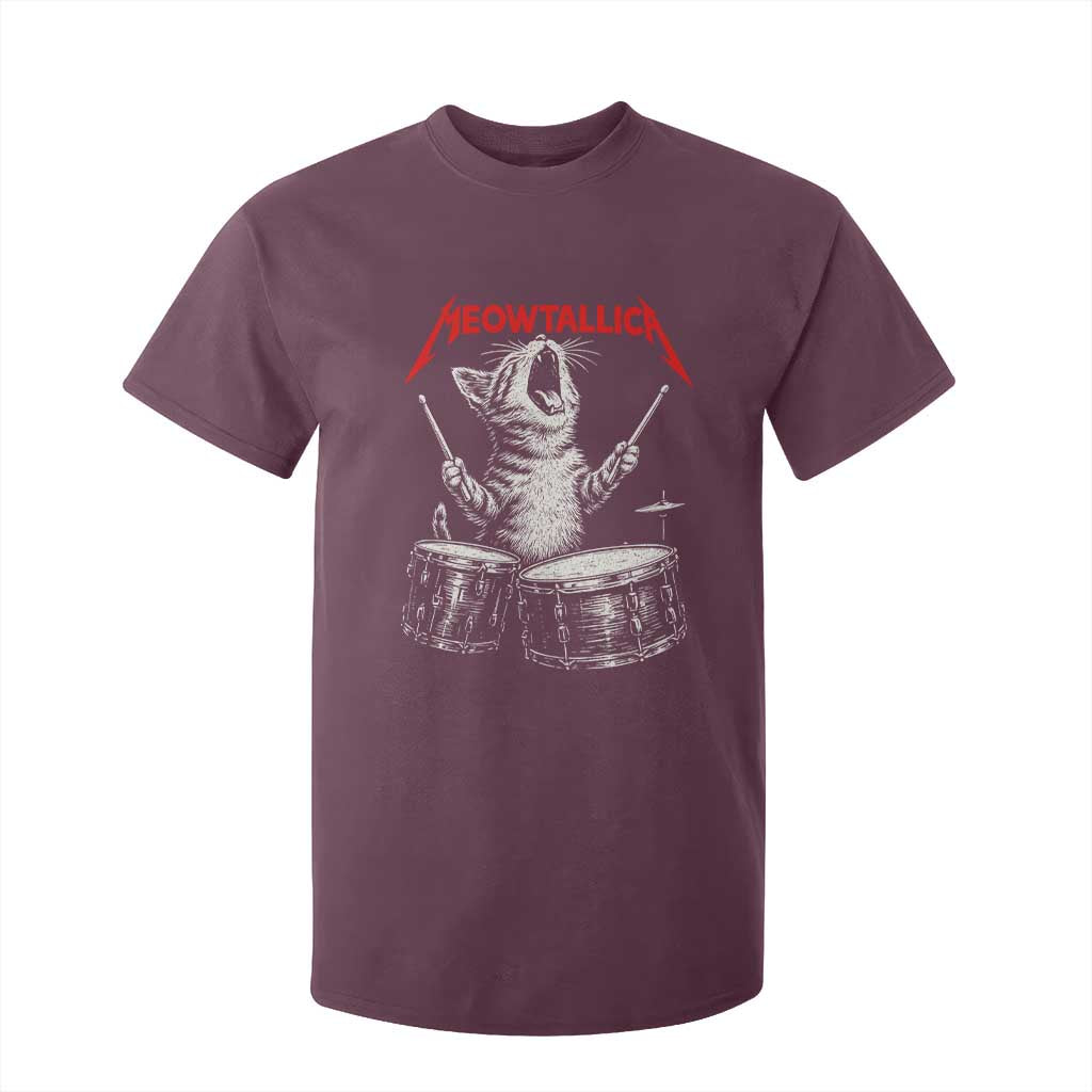 Rock On Vintage Drummer Cat T Shirt For Kid Vintage 90s 80s Band Style Gift for Cat Owners TS10 Maroon Print Your Wear