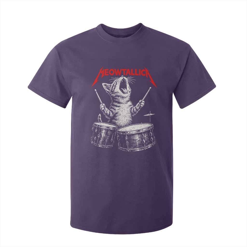 Rock On Vintage Drummer Cat T Shirt For Kid Vintage 90s 80s Band Style Gift for Cat Owners TS10 Purple Print Your Wear