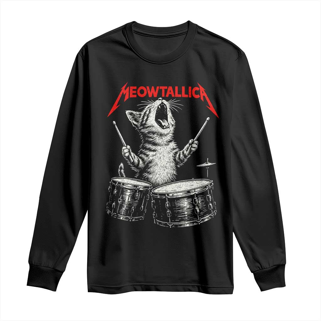 Rock On Vintage Drummer Cat Long Sleeve Shirt Vintage 90s 80s Band Style Gift for Cat Owners TS10 Black Print Your Wear