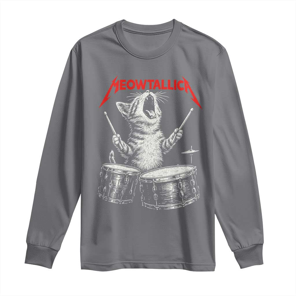 Rock On Vintage Drummer Cat Long Sleeve Shirt Vintage 90s 80s Band Style Gift for Cat Owners TS10 Charcoal Print Your Wear