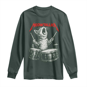 Rock On Vintage Drummer Cat Long Sleeve Shirt Vintage 90s 80s Band Style Gift for Cat Owners TS10 Dark Forest Green Print Your Wear