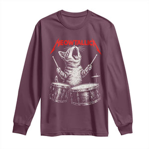 Rock On Vintage Drummer Cat Long Sleeve Shirt Vintage 90s 80s Band Style Gift for Cat Owners TS10 Maroon Print Your Wear