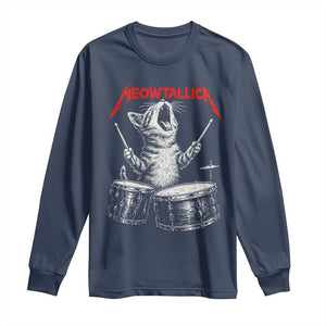 Rock On Vintage Drummer Cat Long Sleeve Shirt Vintage 90s 80s Band Style Gift for Cat Owners TS10 Navy Print Your Wear