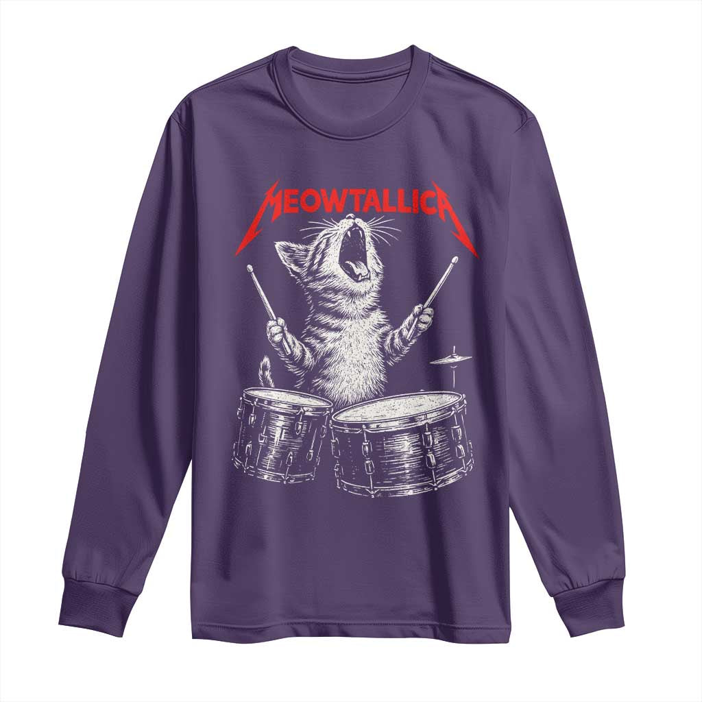 Rock On Vintage Drummer Cat Long Sleeve Shirt Vintage 90s 80s Band Style Gift for Cat Owners TS10 Purple Print Your Wear