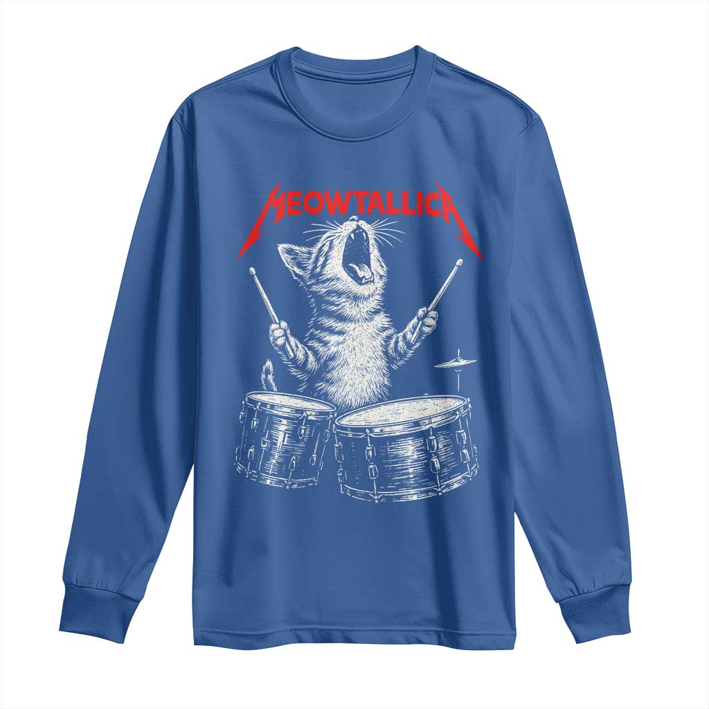 Rock On Vintage Drummer Cat Long Sleeve Shirt Vintage 90s 80s Band Style Gift for Cat Owners TS10 Royal Blue Print Your Wear