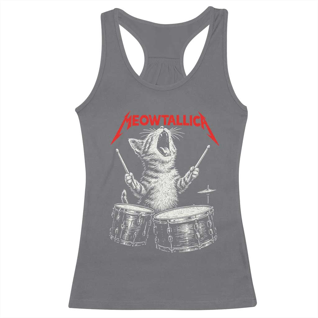 Rock On Vintage Drummer Cat Racerback Tank Top Vintage 90s 80s Band Style Gift for Cat Owners TS10 Charcoal Print Your Wear