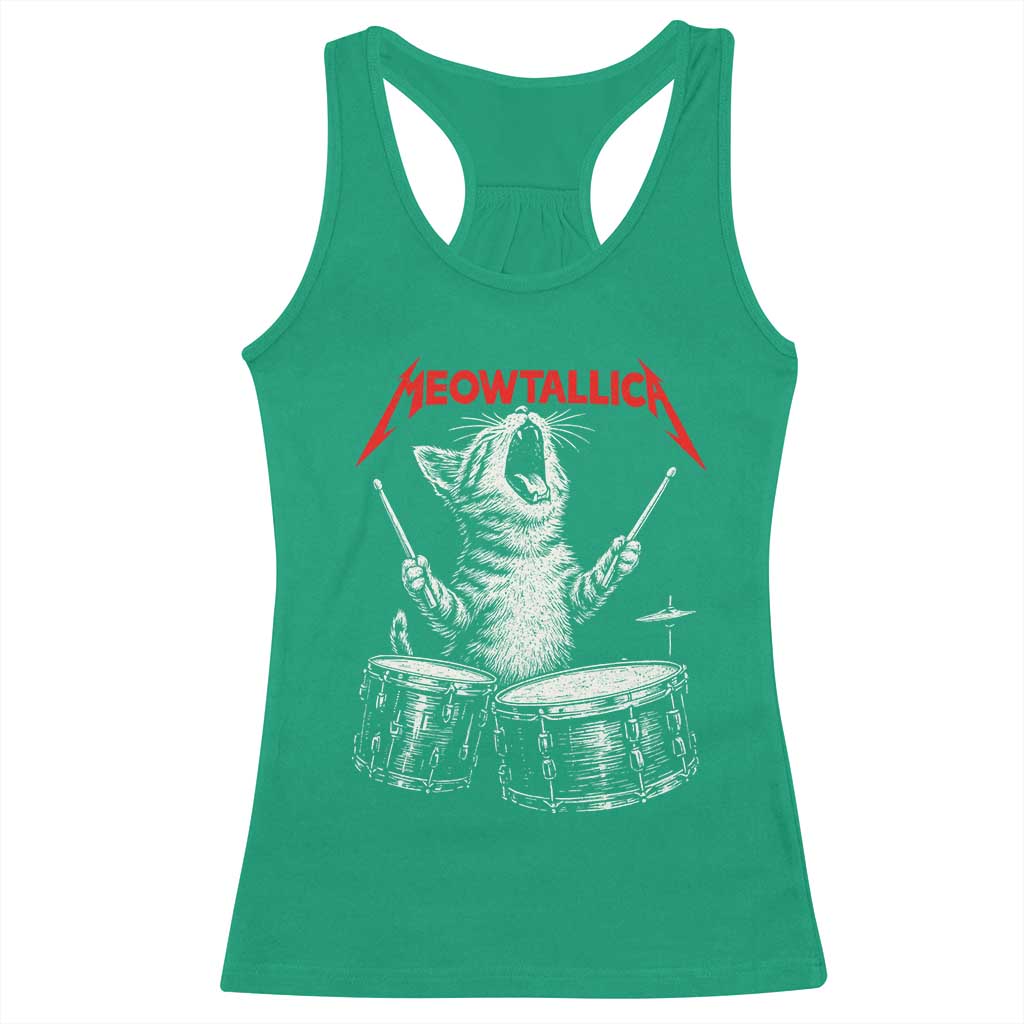 Rock On Vintage Drummer Cat Racerback Tank Top Vintage 90s 80s Band Style Gift for Cat Owners TS10 Irish Green Print Your Wear