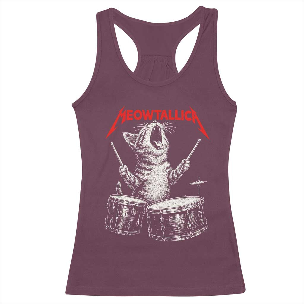 Rock On Vintage Drummer Cat Racerback Tank Top Vintage 90s 80s Band Style Gift for Cat Owners TS10 Maroon Print Your Wear
