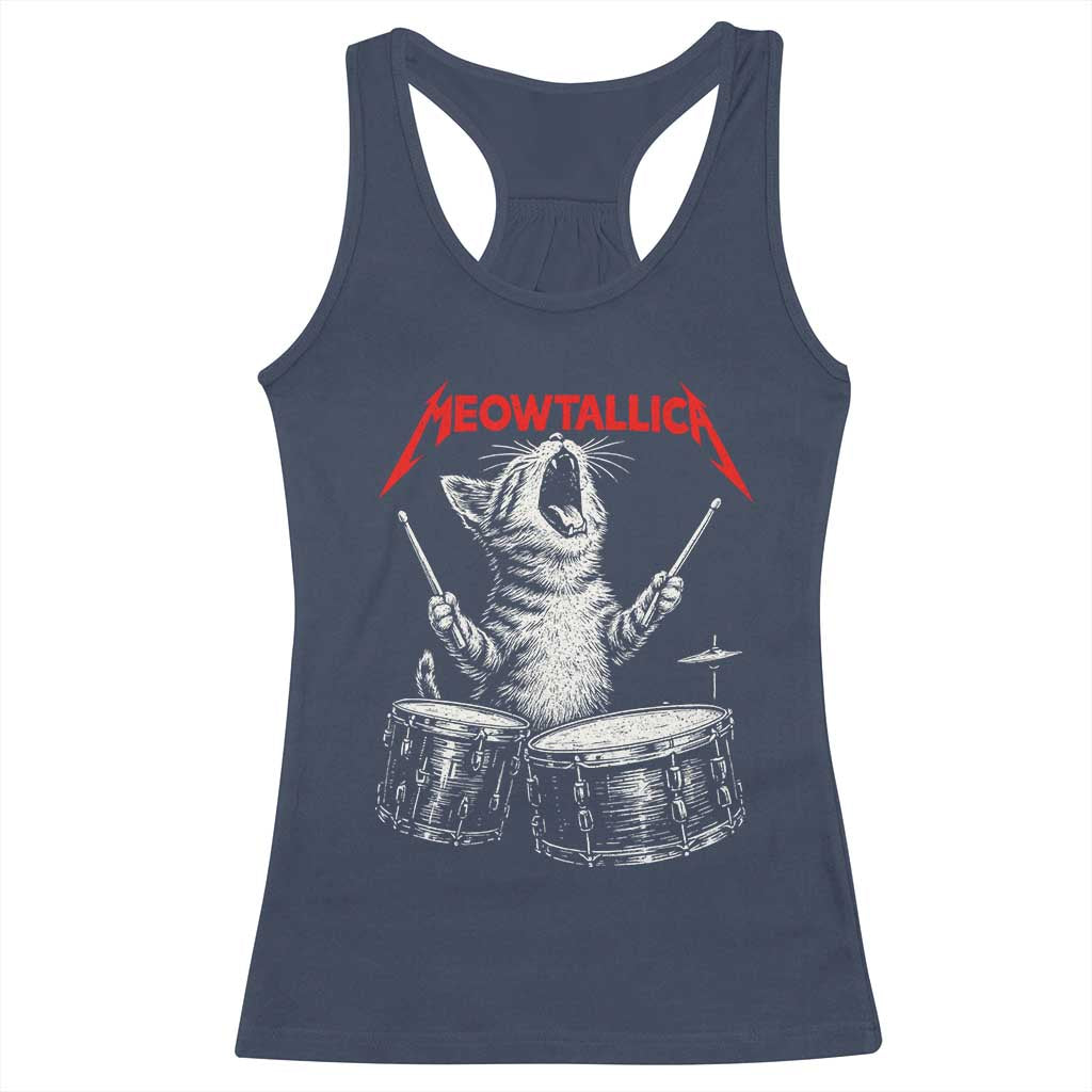 Rock On Vintage Drummer Cat Racerback Tank Top Vintage 90s 80s Band Style Gift for Cat Owners TS10 Navy Print Your Wear
