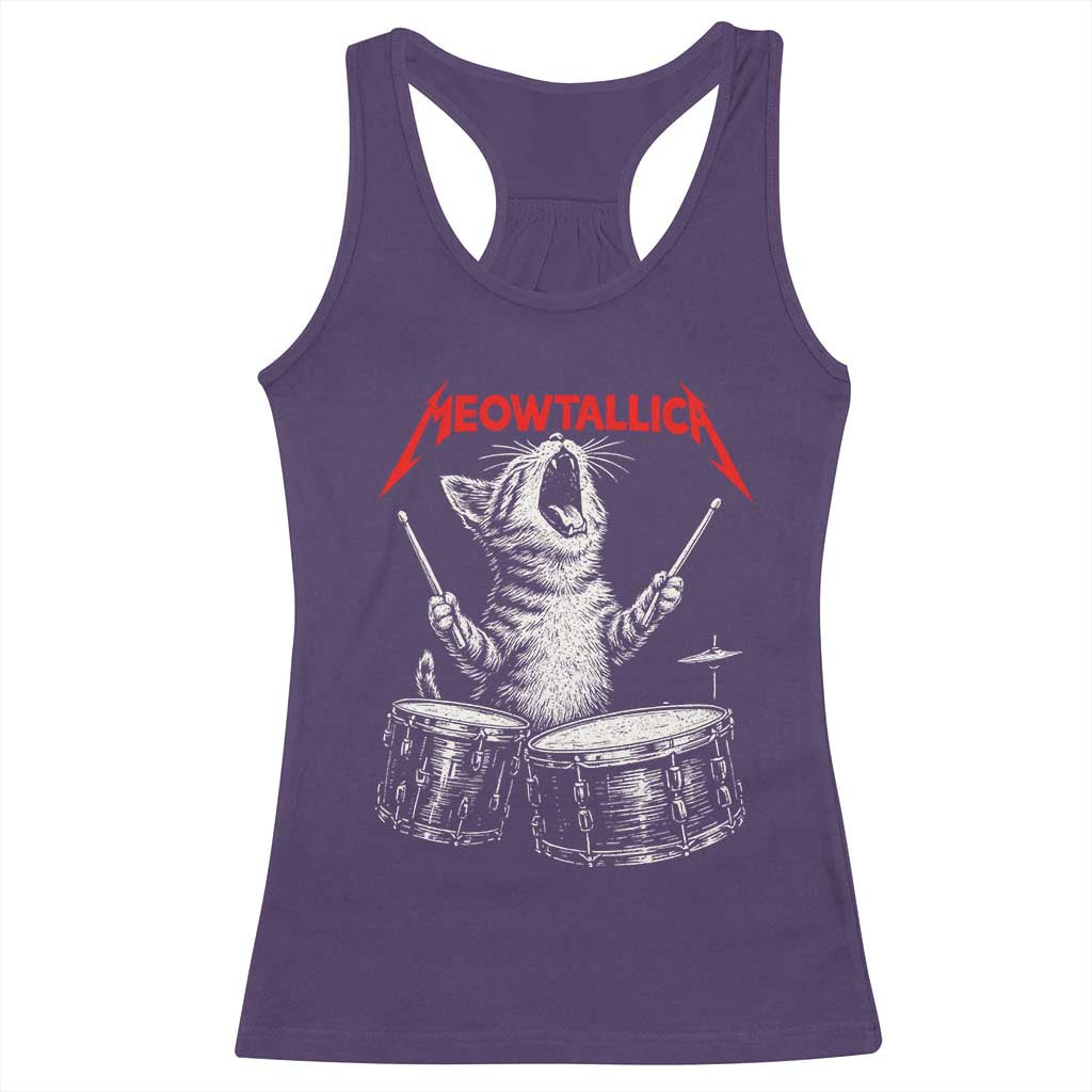 Rock On Vintage Drummer Cat Racerback Tank Top Vintage 90s 80s Band Style Gift for Cat Owners TS10 Purple Print Your Wear