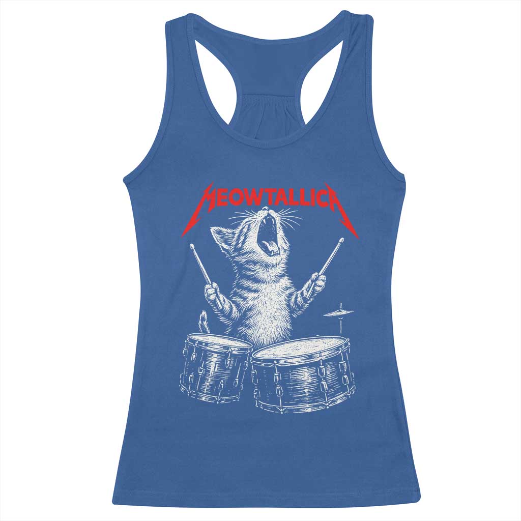 Rock On Vintage Drummer Cat Racerback Tank Top Vintage 90s 80s Band Style Gift for Cat Owners TS10 Royal Blue Print Your Wear