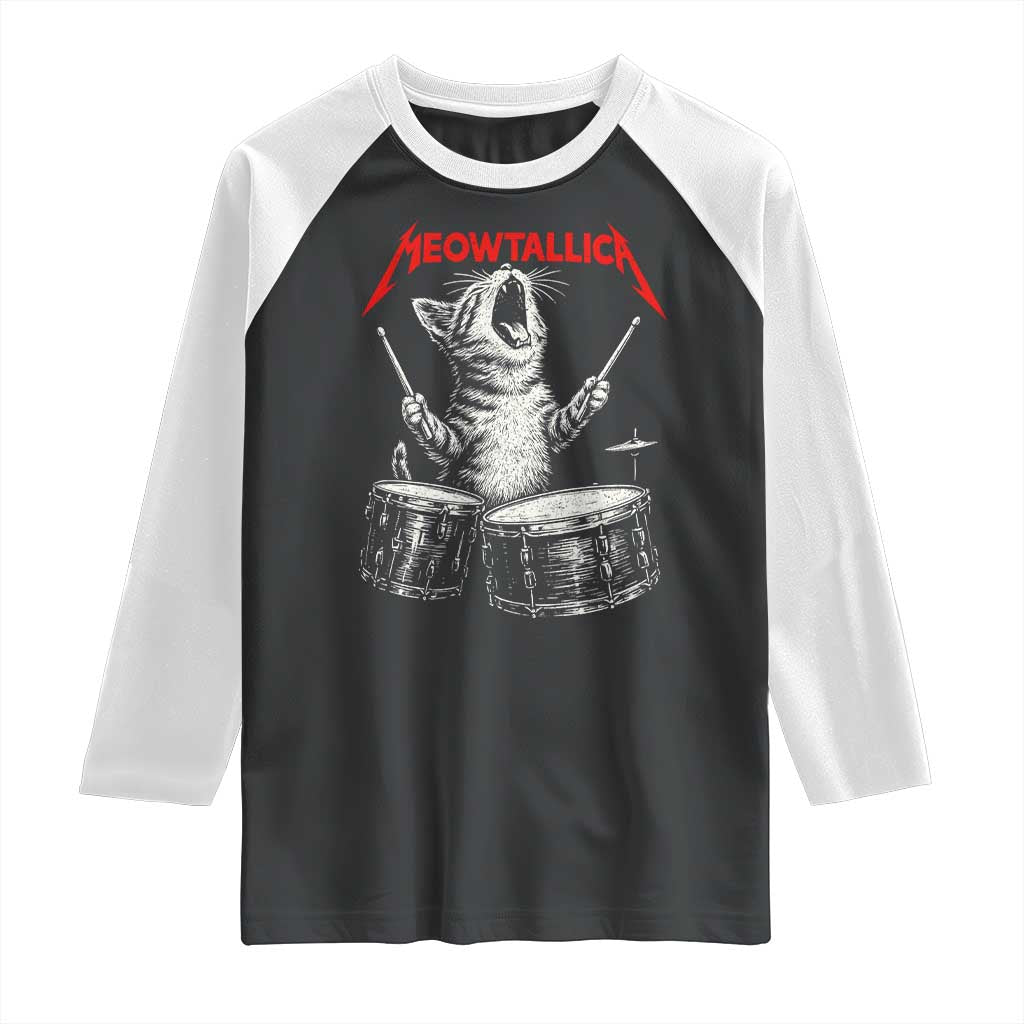Rock On Vintage Drummer Cat Raglan Shirt Vintage 90s 80s Band Style Gift for Cat Owners TS10 Black White Print Your Wear