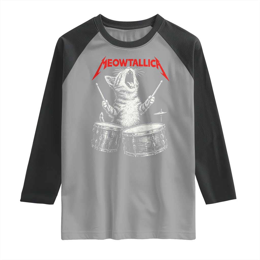 Rock On Vintage Drummer Cat Raglan Shirt Vintage 90s 80s Band Style Gift for Cat Owners TS10 Sport Gray Black Print Your Wear