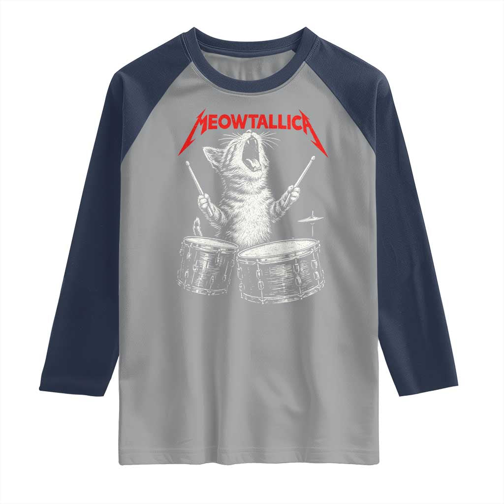 Rock On Vintage Drummer Cat Raglan Shirt Vintage 90s 80s Band Style Gift for Cat Owners TS10 Sport Gray Navy Print Your Wear