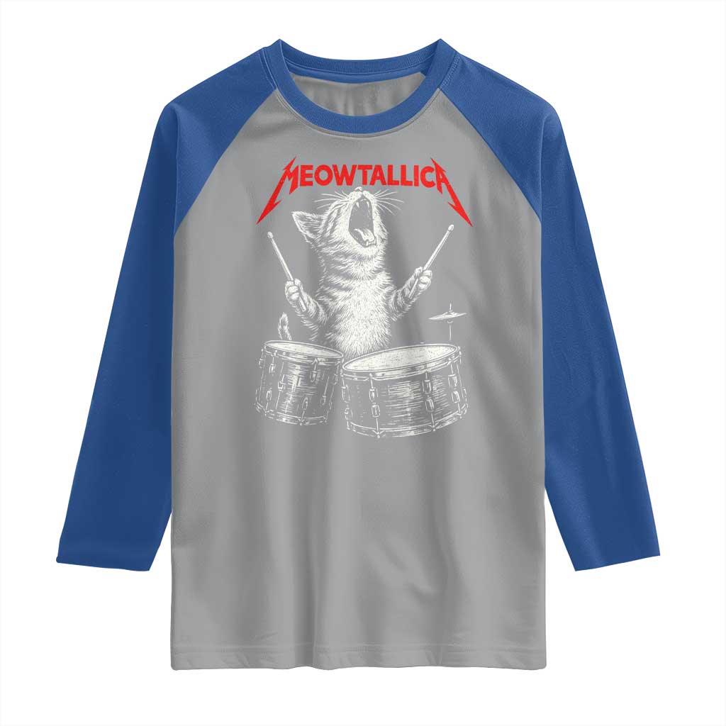 Rock On Vintage Drummer Cat Raglan Shirt Vintage 90s 80s Band Style Gift for Cat Owners TS10 Sport Gray Royal Print Your Wear