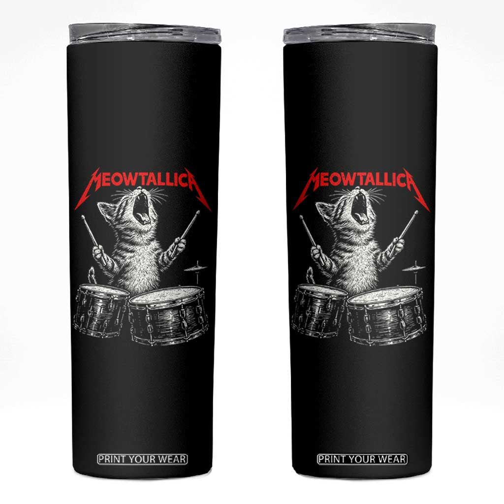 Rock On Vintage Drummer Cat Skinny Tumbler Vintage 90s 80s Band Style Gift for Cat Owners TS10 Black Print Your Wear