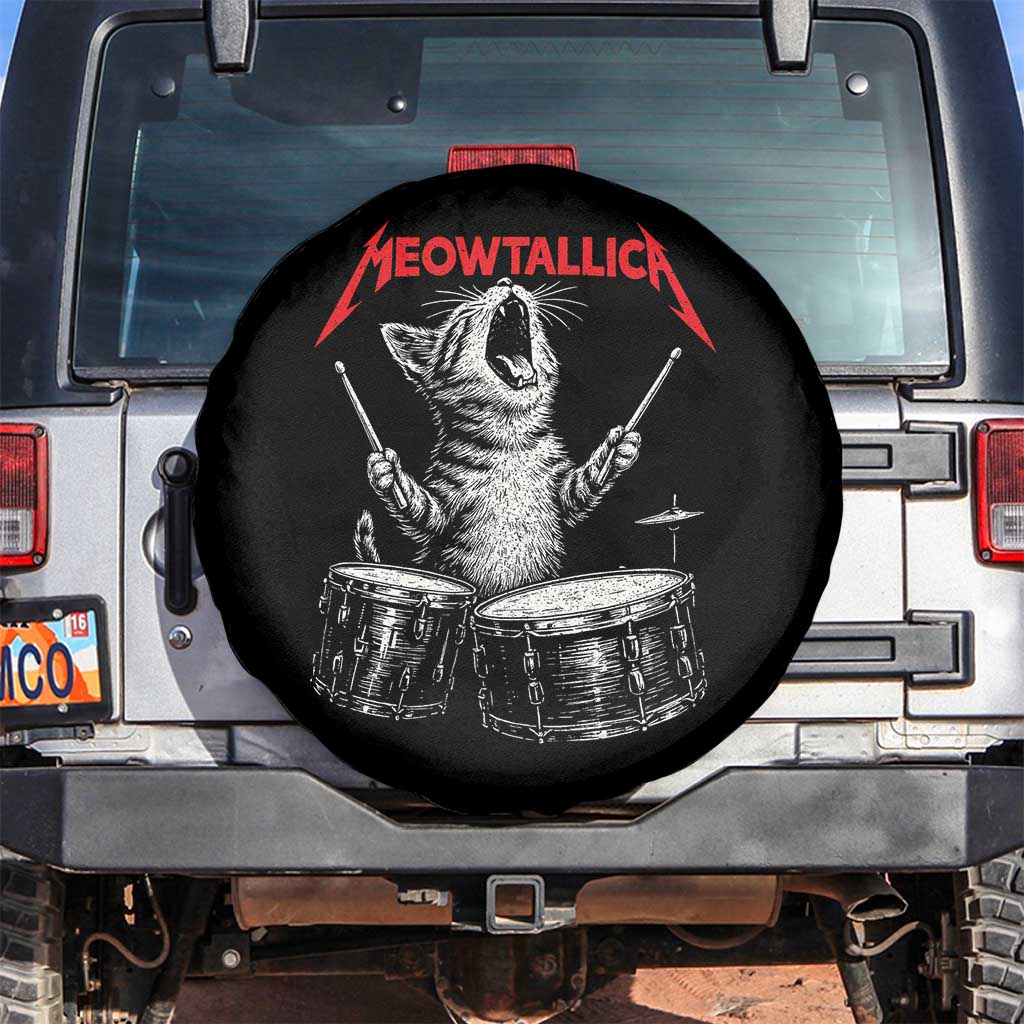 Rock On Vintage Drummer Cat Spare Tire Cover Vintage 90s 80s Band Style Gift for Cat Owners TS10 No hole Black Print Your Wear