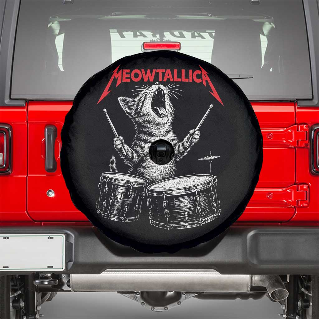 Rock On Vintage Drummer Cat Spare Tire Cover Vintage 90s 80s Band Style Gift for Cat Owners TS10 Black Print Your Wear