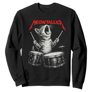 Rock On Vintage Drummer Cat Sweatshirt Vintage 90s 80s Band Style Gift for Cat Owners TS10 Black Print Your Wear