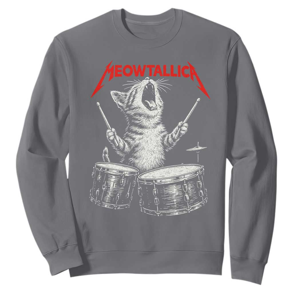 Rock On Vintage Drummer Cat Sweatshirt Vintage 90s 80s Band Style Gift for Cat Owners TS10 Charcoal Print Your Wear