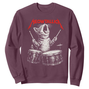 Rock On Vintage Drummer Cat Sweatshirt Vintage 90s 80s Band Style Gift for Cat Owners TS10 Maroon Print Your Wear