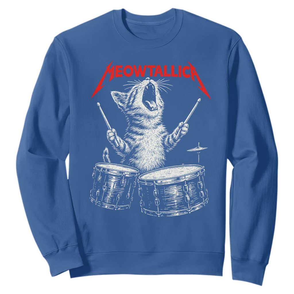 Rock On Vintage Drummer Cat Sweatshirt Vintage 90s 80s Band Style Gift for Cat Owners TS10 Royal Blue Print Your Wear