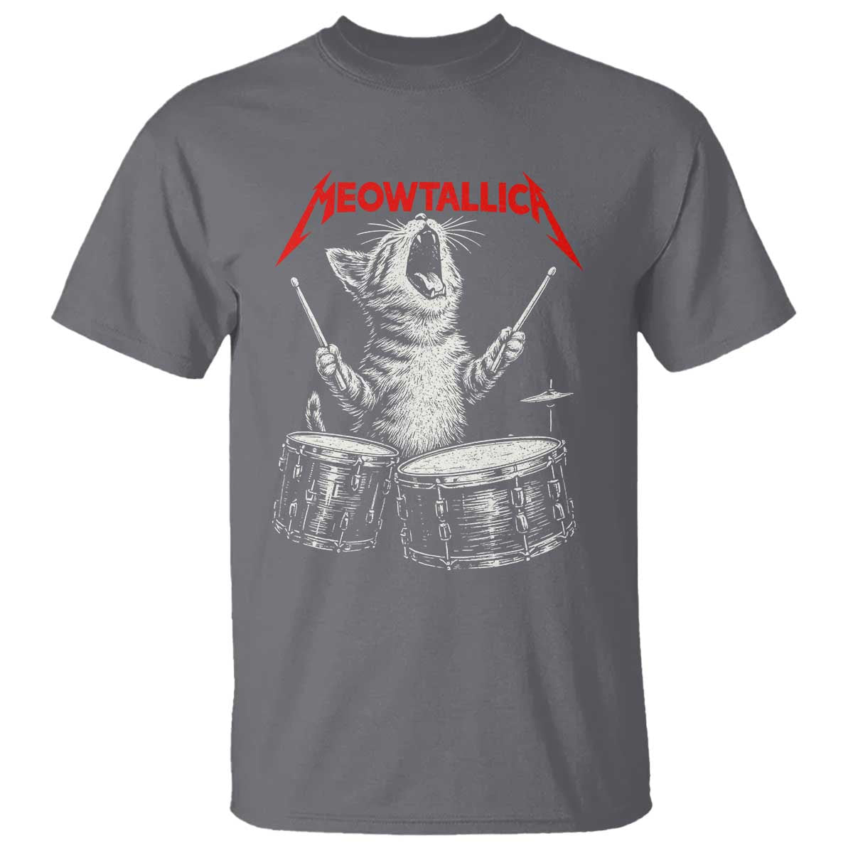 Rock On Vintage Drummer Cat T Shirt Vintage 90s 80s Band Style Gift for Cat Owners TS10 Charcoal Print Your Wear
