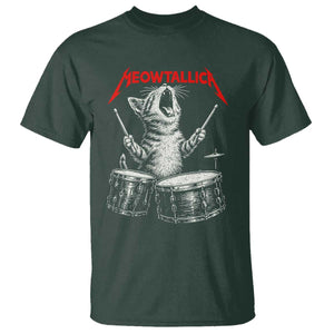 Rock On Vintage Drummer Cat T Shirt Vintage 90s 80s Band Style Gift for Cat Owners TS10 Dark Forest Green Print Your Wear