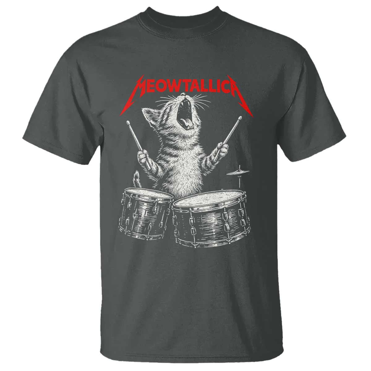 Rock On Vintage Drummer Cat T Shirt Vintage 90s 80s Band Style Gift for Cat Owners TS10 Dark Heather Print Your Wear