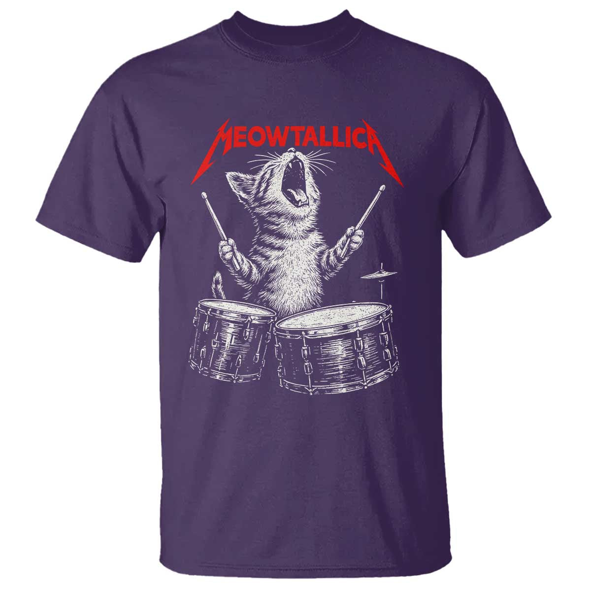 Rock On Vintage Drummer Cat T Shirt Vintage 90s 80s Band Style Gift for Cat Owners TS10 Purple Print Your Wear