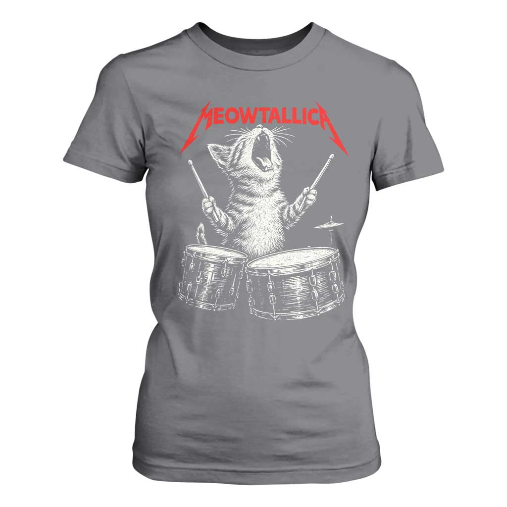 Rock On Vintage Drummer Cat T Shirt For Women Vintage 90s 80s Band Style Gift for Cat Owners TS10 Charcoal Print Your Wear