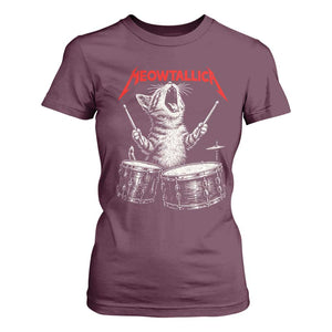Rock On Vintage Drummer Cat T Shirt For Women Vintage 90s 80s Band Style Gift for Cat Owners TS10 Maroon Print Your Wear