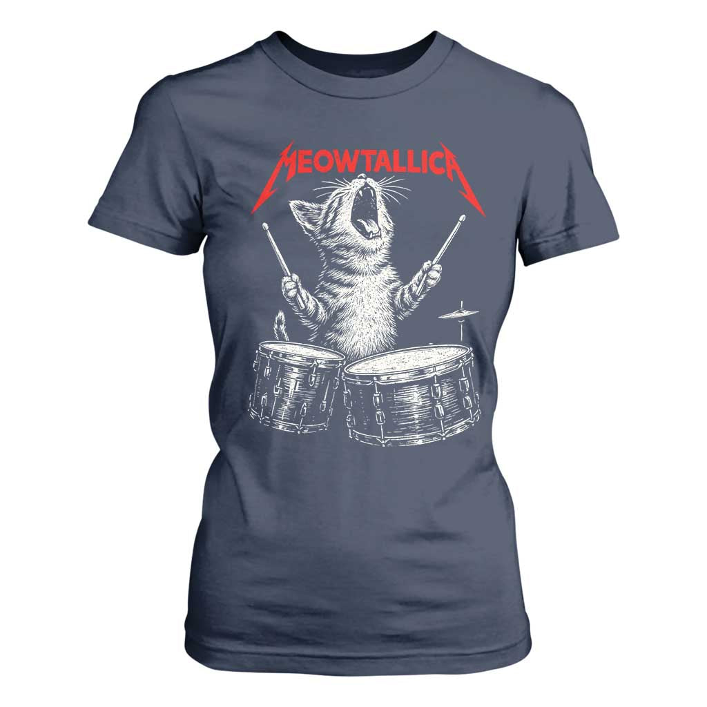 Rock On Vintage Drummer Cat T Shirt For Women Vintage 90s 80s Band Style Gift for Cat Owners TS10 Navy Print Your Wear