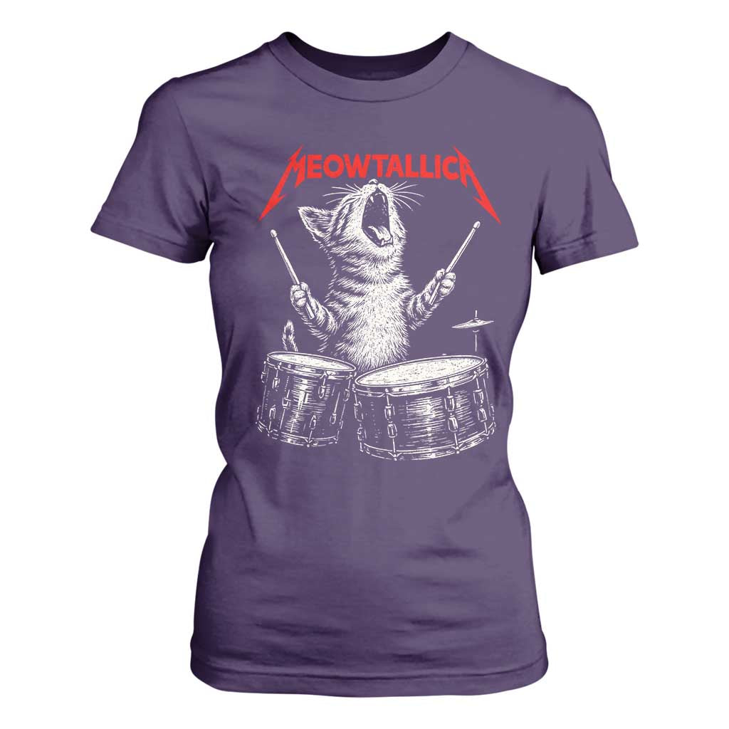 Rock On Vintage Drummer Cat T Shirt For Women Vintage 90s 80s Band Style Gift for Cat Owners TS10 Purple Print Your Wear
