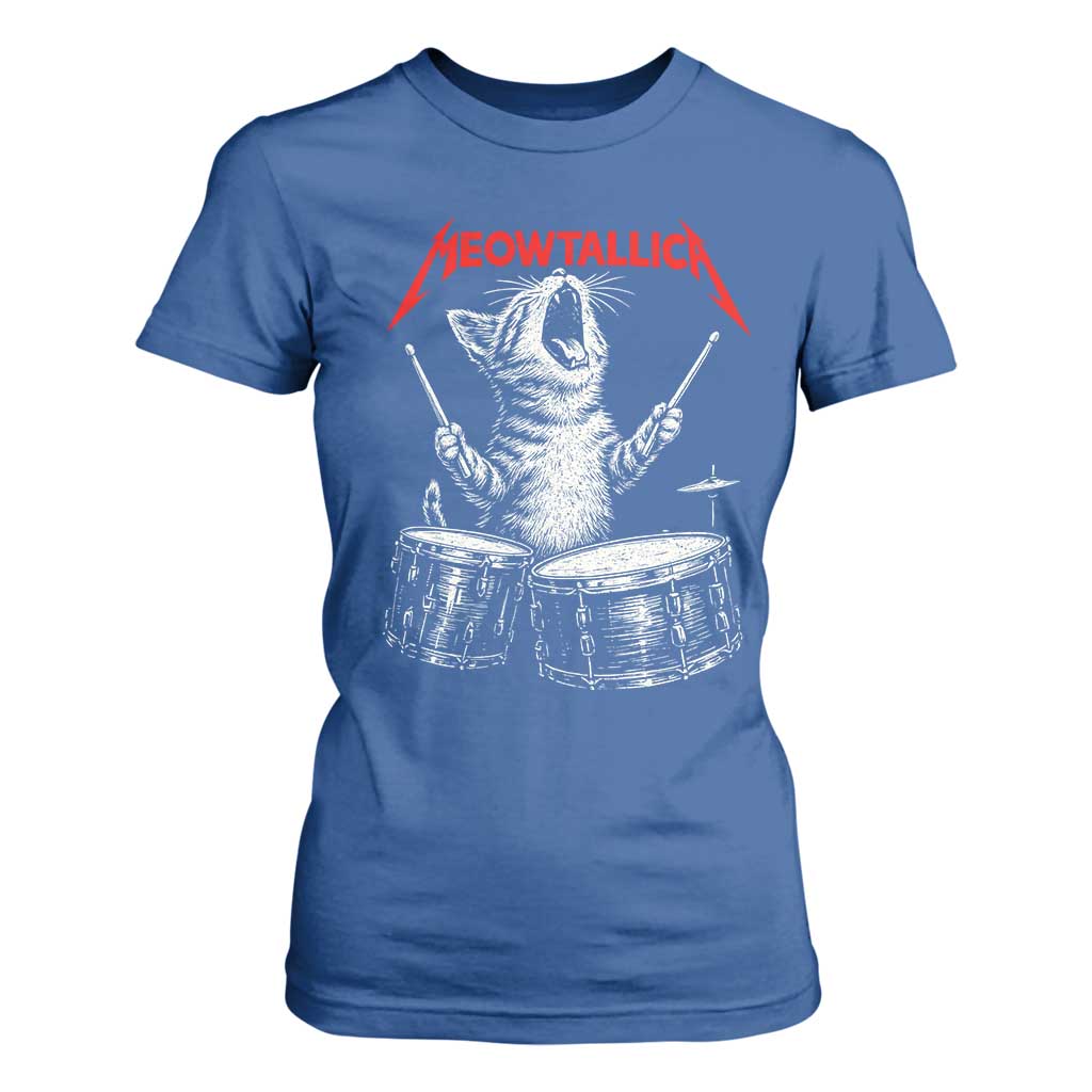 Rock On Vintage Drummer Cat T Shirt For Women Vintage 90s 80s Band Style Gift for Cat Owners TS10 Royal Blue Print Your Wear
