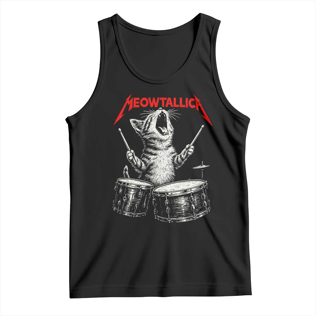 Rock On Vintage Drummer Cat Tank Top Vintage 90s 80s Band Style Gift for Cat Owners TS10 Black Print Your Wear