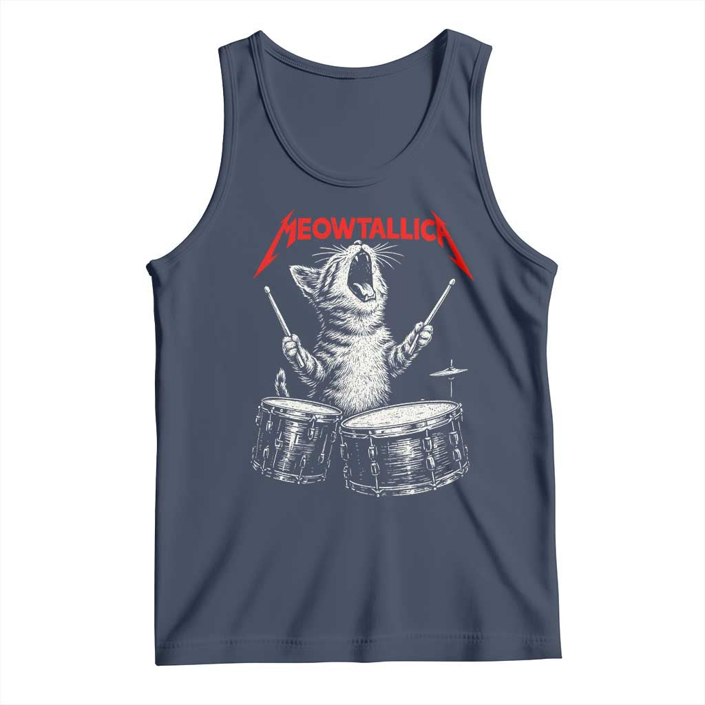 Rock On Vintage Drummer Cat Tank Top Vintage 90s 80s Band Style Gift for Cat Owners TS10 Navy Print Your Wear