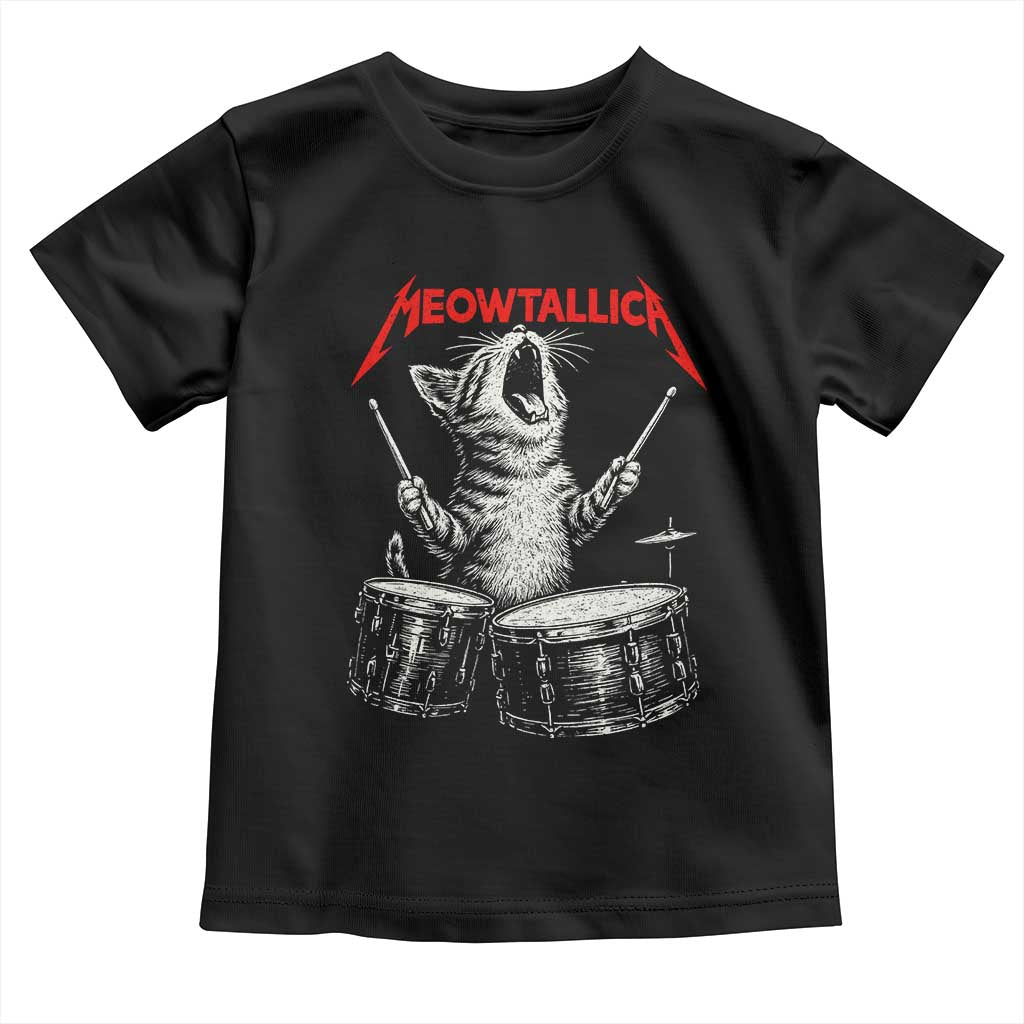 Rock On Vintage Drummer Cat Toddler T Shirt Vintage 90s 80s Band Style Gift for Cat Owners TS10 Black Print Your Wear