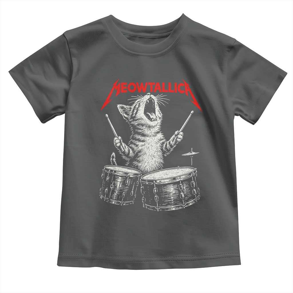 Rock On Vintage Drummer Cat Toddler T Shirt Vintage 90s 80s Band Style Gift for Cat Owners TS10 Dark Heather Print Your Wear