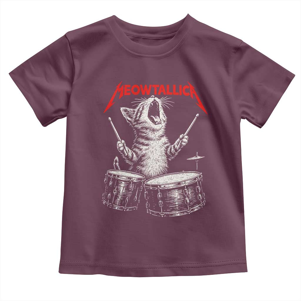 Rock On Vintage Drummer Cat Toddler T Shirt Vintage 90s 80s Band Style Gift for Cat Owners TS10 Maroon Print Your Wear