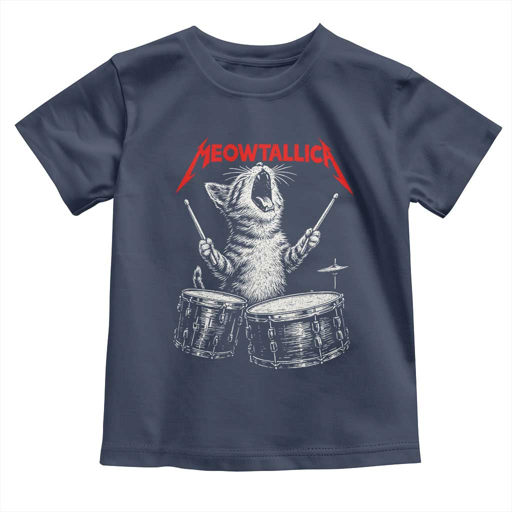 Rock On Vintage Drummer Cat Toddler T Shirt Vintage 90s 80s Band Style Gift for Cat Owners TS10 Navy Print Your Wear